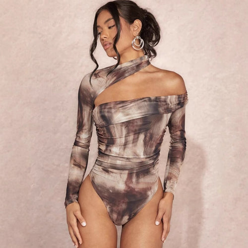 Damer Høyhals Bodysuit med asymmetrisk snitt og raffinerte draperinger Skjora