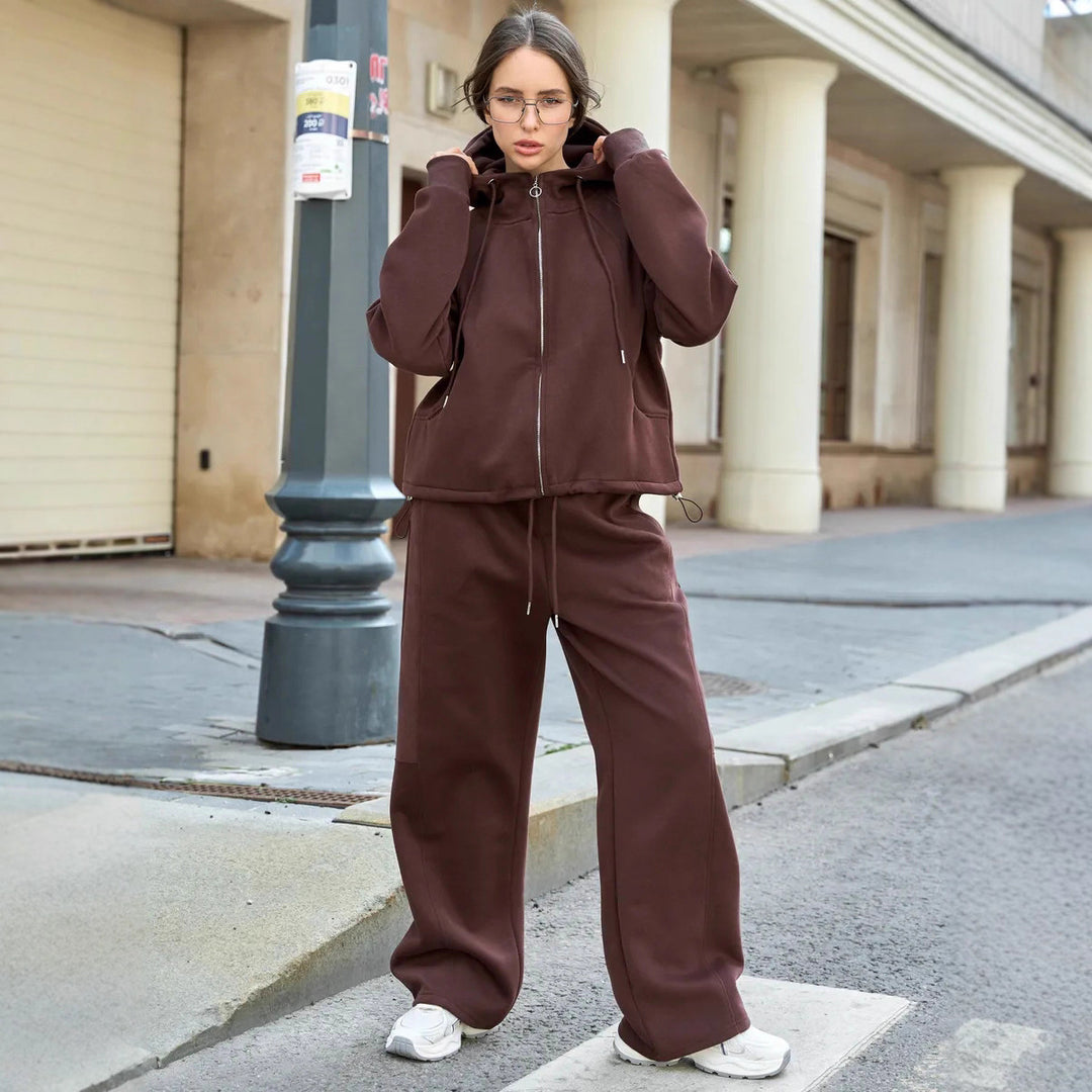 Kvinne casual hettegenser joggedrakt med bred passform og elastisk midjebånd Skjora