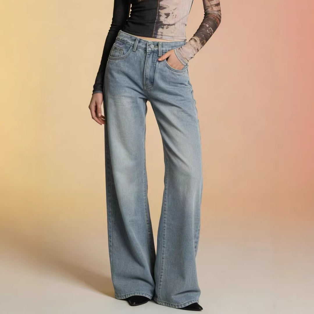 Women's baggy denim jeans with vintage wash and high waist Skjora