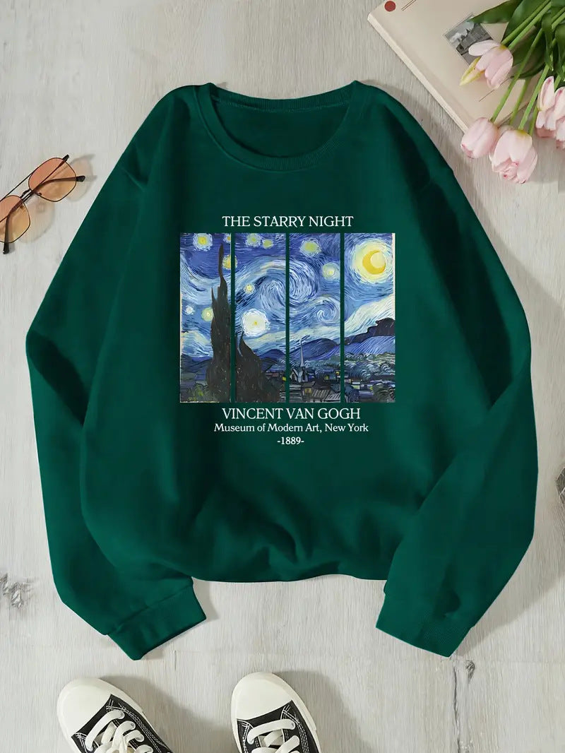 Dame sweatshirt med klassisk Van Gogh kunstmotiv Skjora