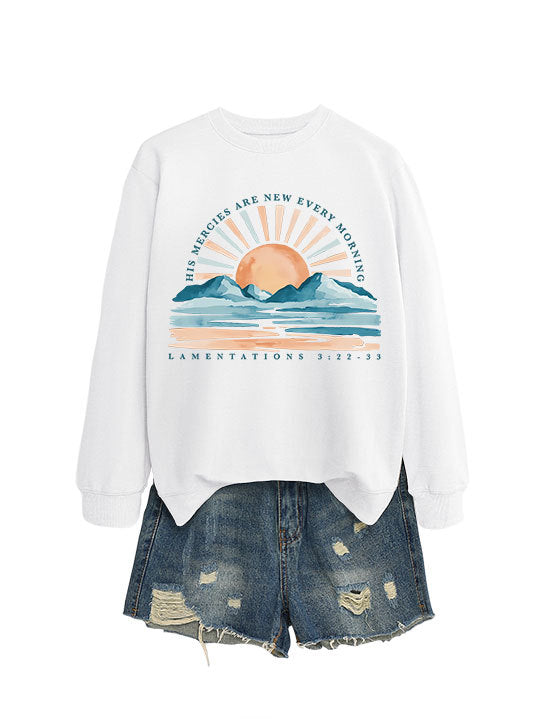 Kvinne sweatshirt med inspirerende soloppgang design og avslappet passform Skjora