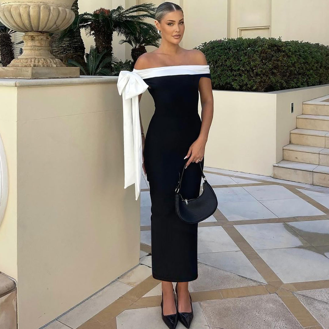 Dame Elegant off-shoulder maxikjole med sløyfedetalj Skjora