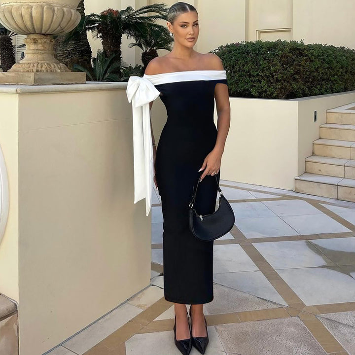 Dame Elegant off-shoulder maxikjole med sløyfedetalj Skjora