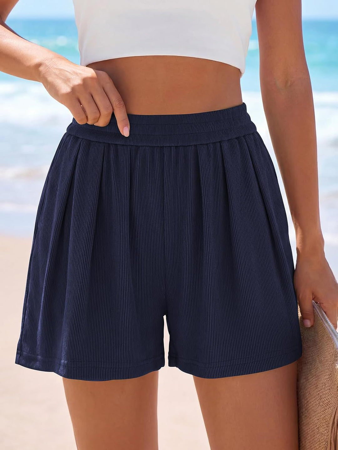 Damer Lett Fritidsshorts med elastisk linning og folder Skjora
