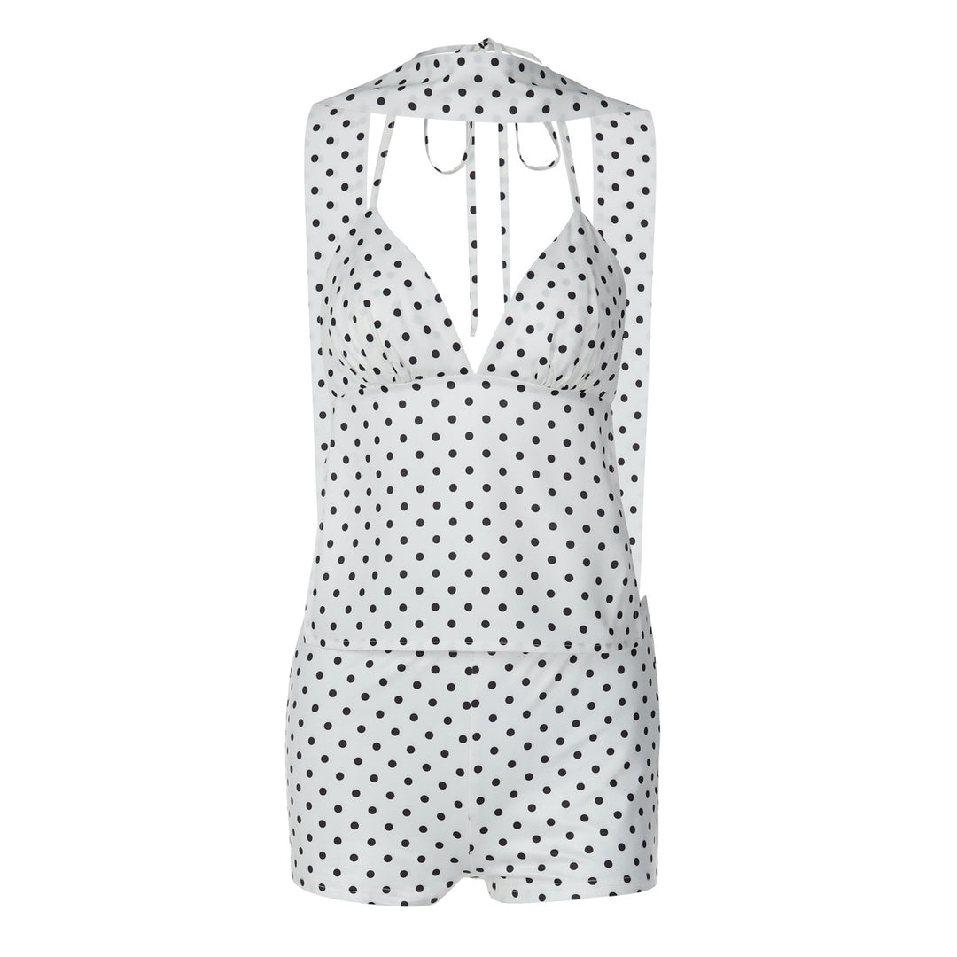 Damer trendy jumpsuit med halterneck og prikker Skjora