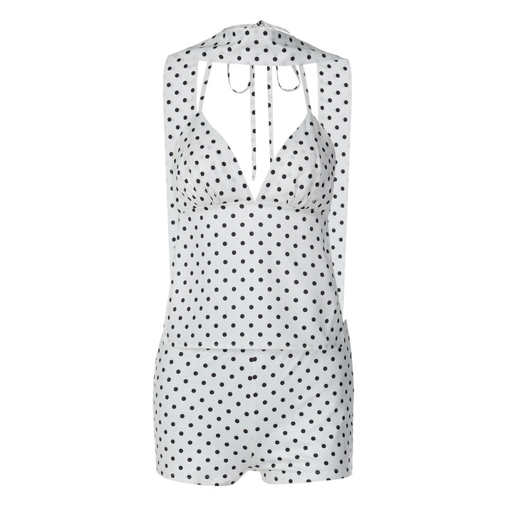 Damer trendy jumpsuit med halterneck og prikker Skjora