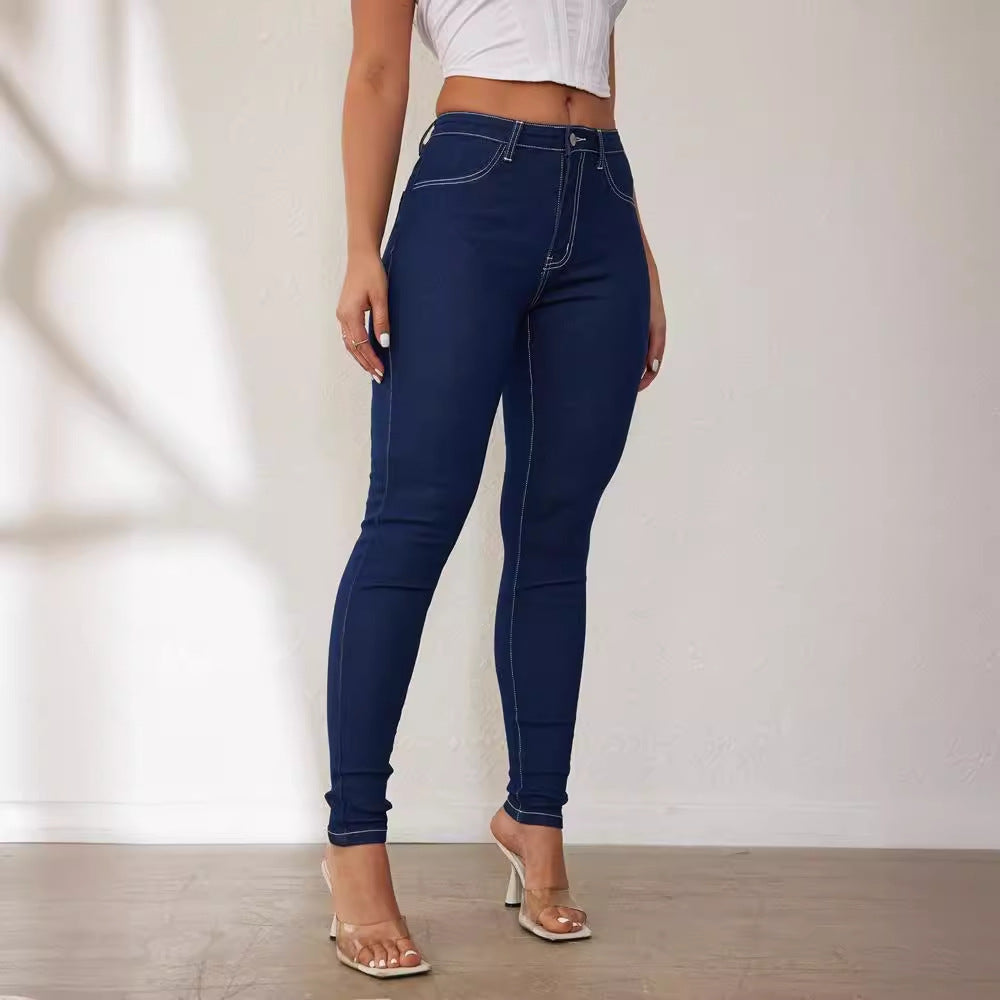 Dame Slim Fit Jeans med Høy Midje og Strekkstoff Skjora