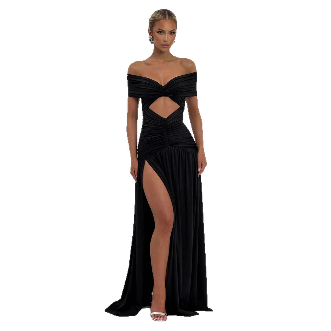 Dame Off-Shoulder Maxikjole med Cut-Out og Faltedrapering Skjora