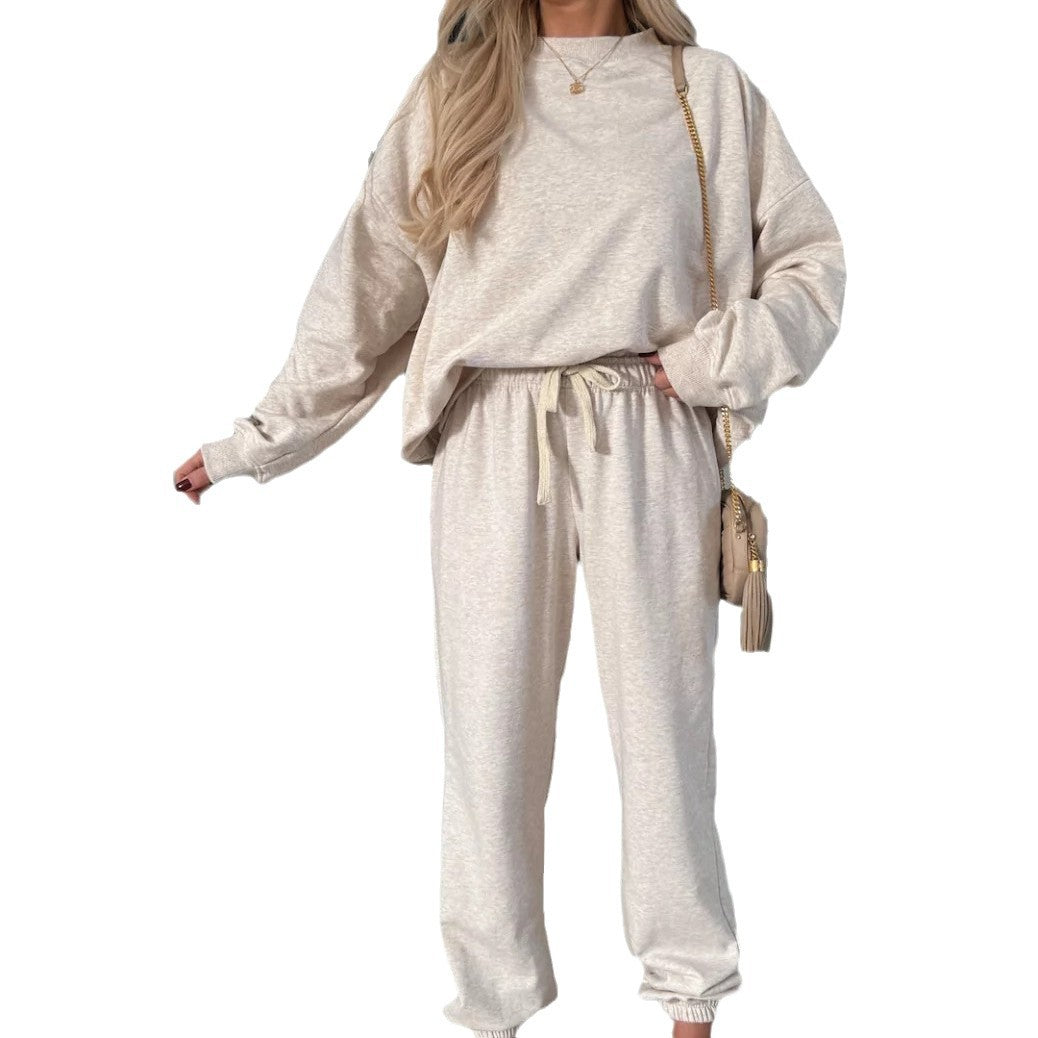 Kvinne Komfortabel Fleece Loungewear Sett med Elastisk Midjebånd Skjora