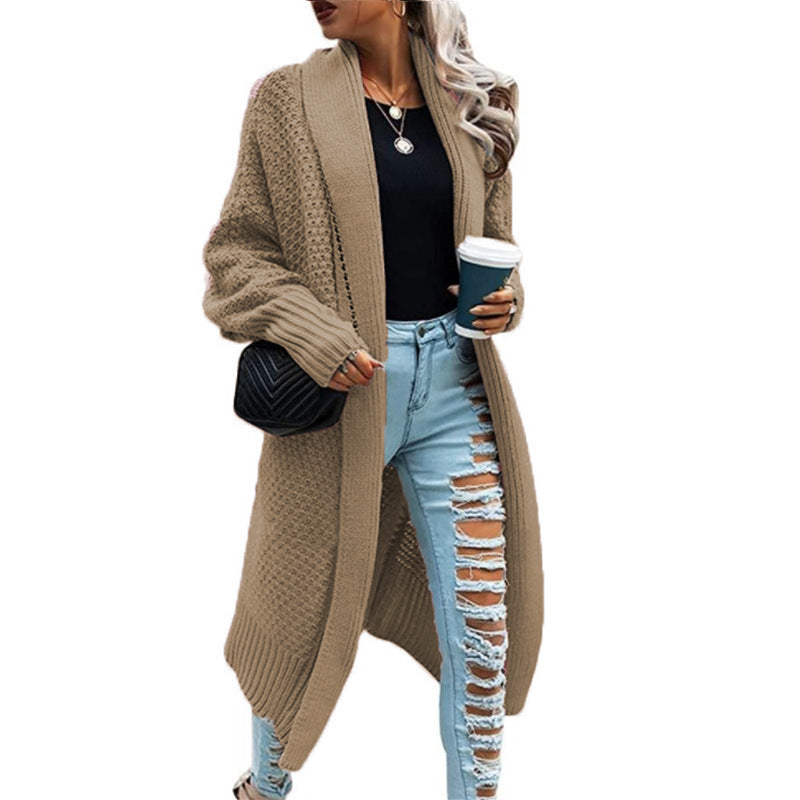 Dame Chunky Strikket Cardigan med Ledig Passform og Elegant Stikk Struktur Skjora