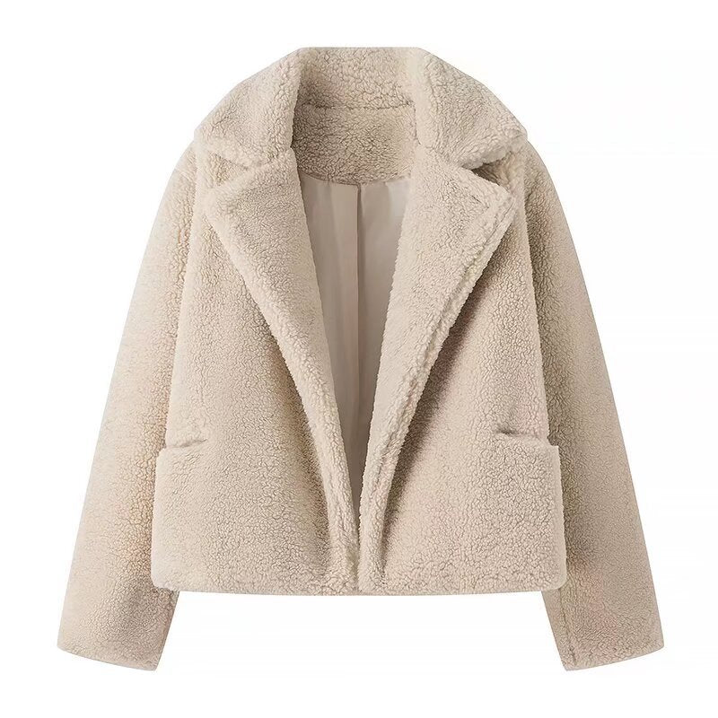 Kvinne Cozy Plush Jakke i Elegant Oversized Stil Skjora