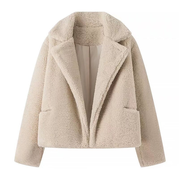 Kvinne Cozy Plush Jakke i Elegant Oversized Stil Skjora
