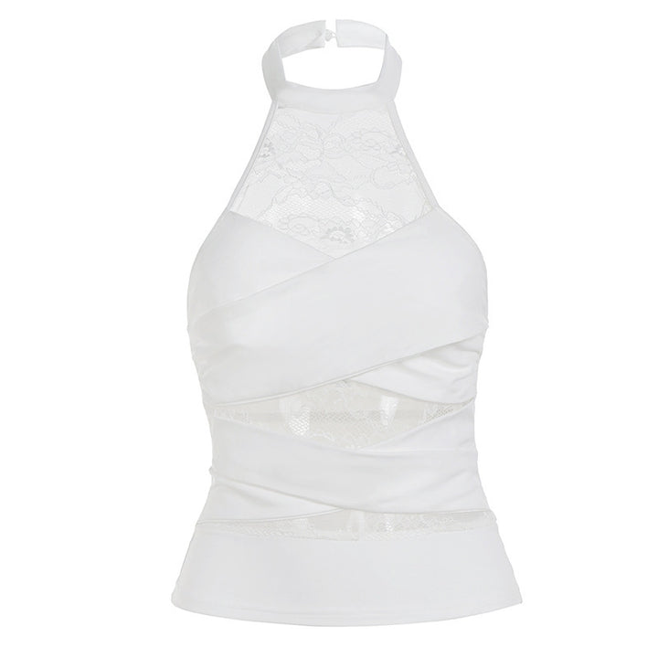 Dame Halter-top med elegang blonder og raffinerte volangdetaljer Skjora