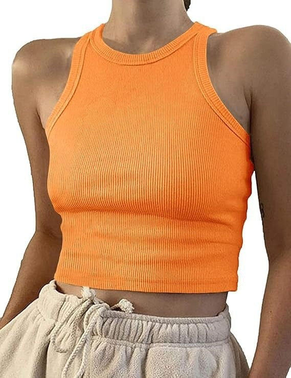 Damer sporty crop-top med elastisk ribbedesign Skjora