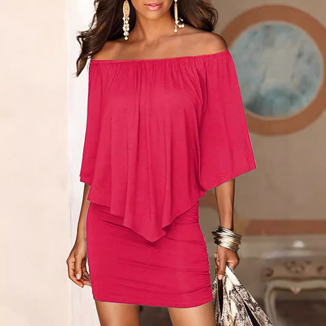 Dame Off-Shoulder Minikjole med flytende overdel og midjev betoning Skjora