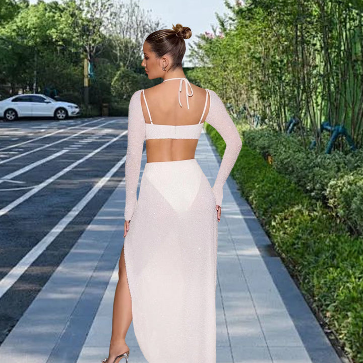 Damer Glamorous Maxi Kjole med Glitrende Detaljer og Sideslitt Skjora