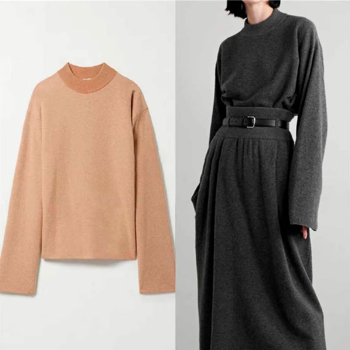 Damer elegant strikkekjole med belte i midjen Skjora