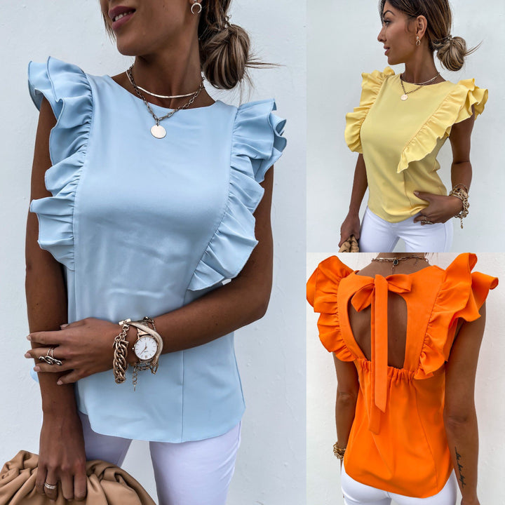Kvinnenes elegante bluse med volangermer Skjora
