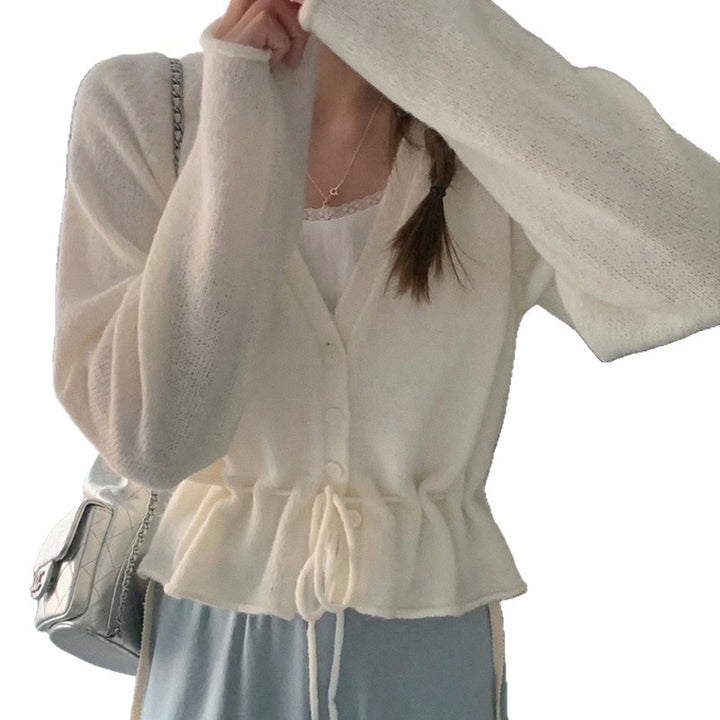 Dame cardigan med justerbart belte og luftige ermer Skjora