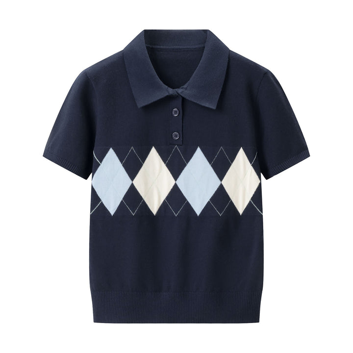 Women's Polo Shirt with modern diamond pattern and fine cotton fabric Skjora