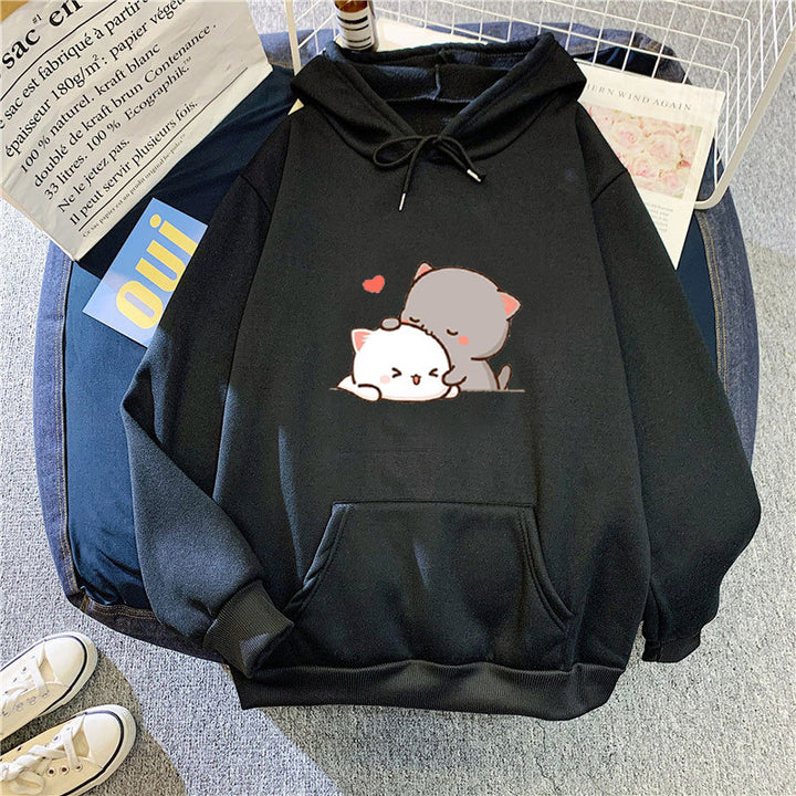 Dame hoodie med leken kattmotiv og komfortabel passform Skjora