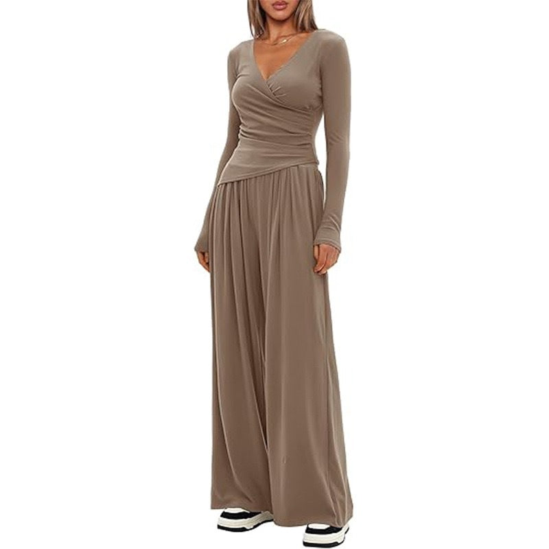 Dame Elegant Innpakking Jumpsuit med vid ben og stilige detaljer Skjora