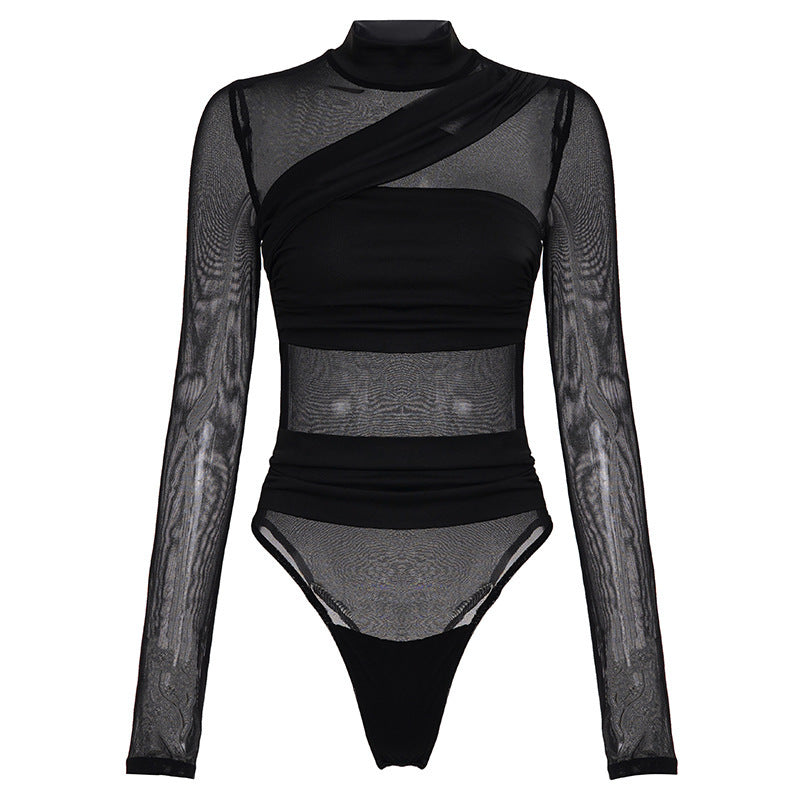 Dame Langermet Body med transparentt tyll-design og elegant snittføring Skjora