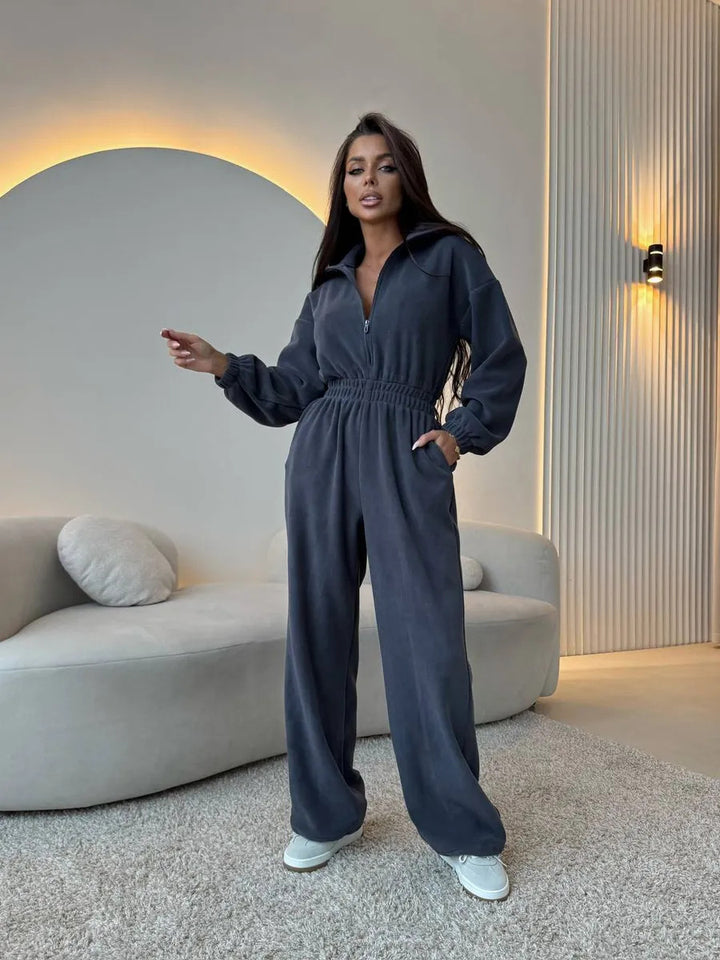Kvinnelig sporty jumpsuit med høy midjebånd og skjult glidelås Skjora