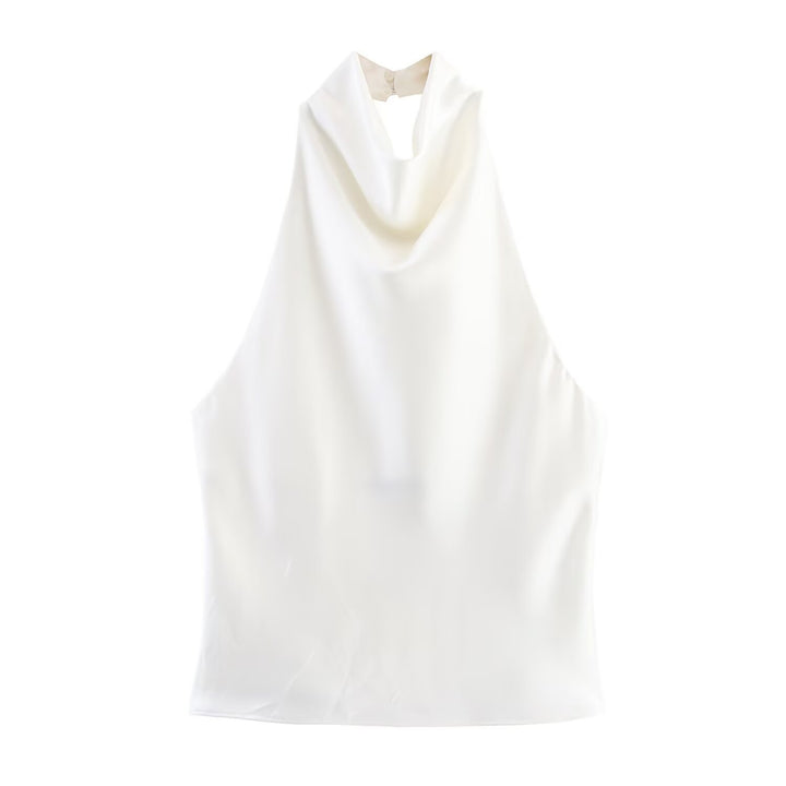 Dame elegant halterneck topp med flytende snitt og dekorative detaljer Skjora