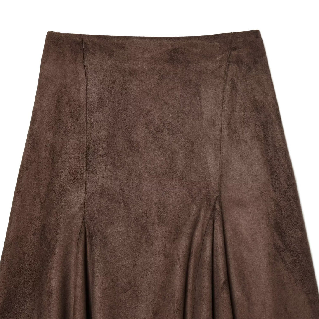 Dame A-linjen skjørt laget av mykt semsket skinnimitat med elegant fall Skjora