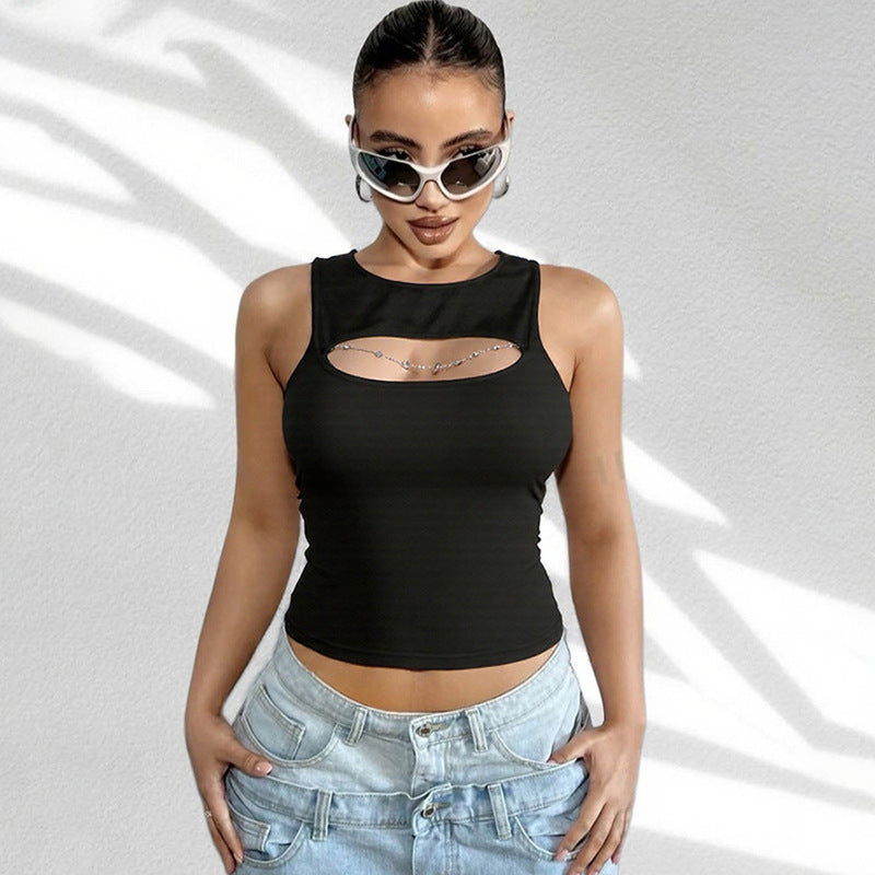 Dame Trendy Tanktop med dekorativt cut-out og motetrendy detaljer Skjora