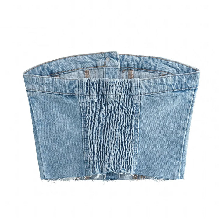 Dame Denim Bustier-Topp med knappestolpe og tettsittende snitt Skjora