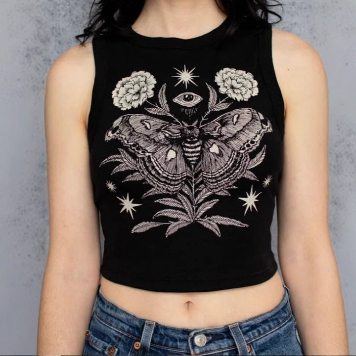Dame Crop-Top med unikt design og moteriktig trykk Skjora