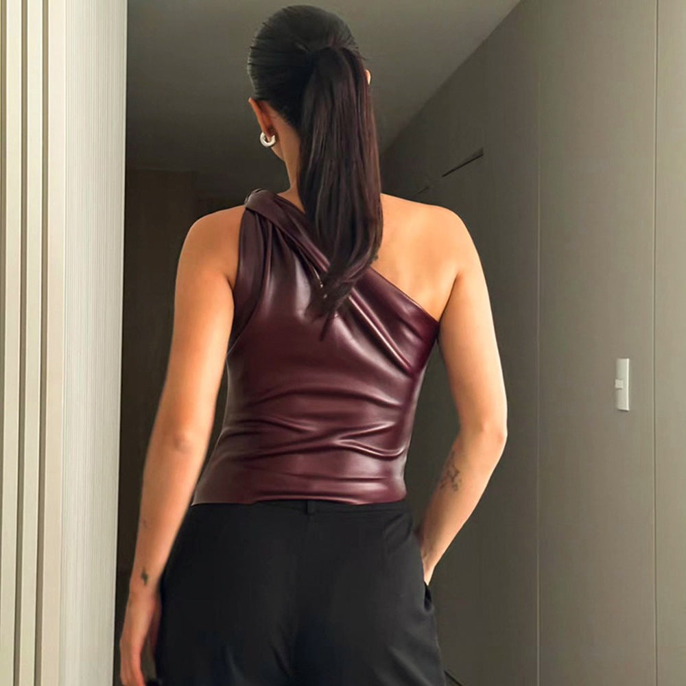 Damen asymmetrisches Top aus hochwertigem Leder Skjora