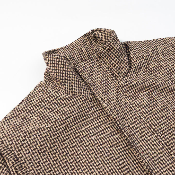 Dame casual bruksjakke i rutete design med høy krage og elastisk midje