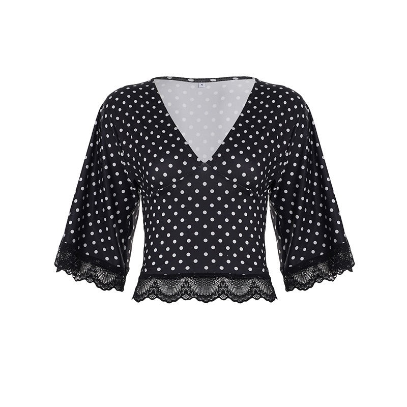 Dame Elegant Bluse med Volangermer og Spiss Avslutning Skjora