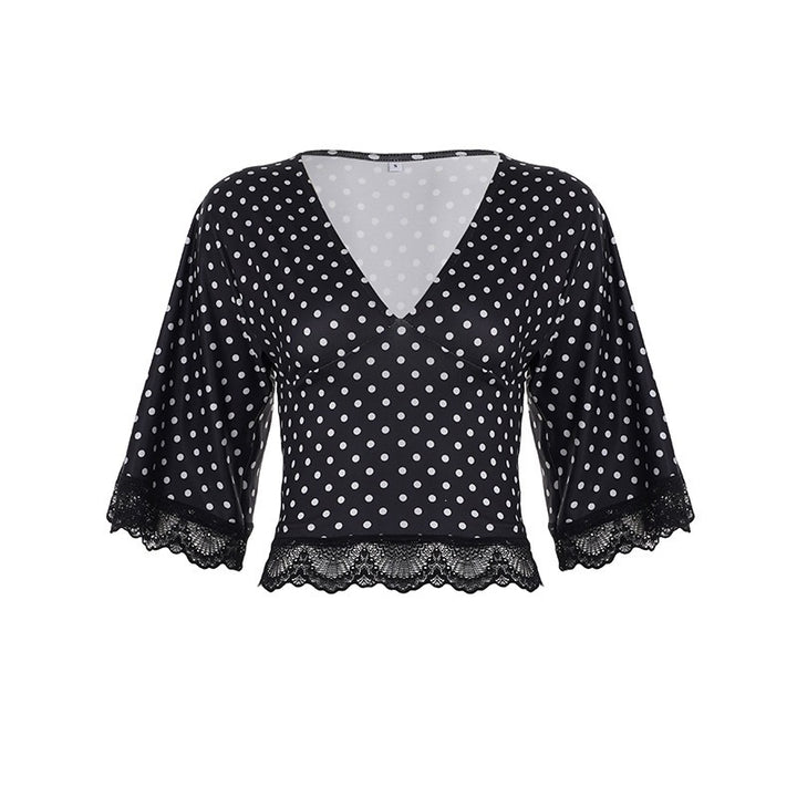 Dame Elegant Bluse med Volangermer og Spiss Avslutning Skjora