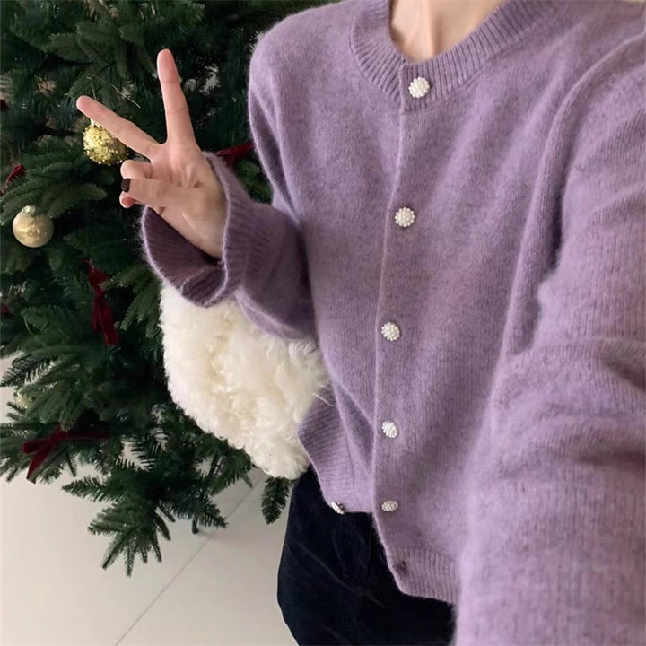 Dame koselig cardigan med elegant perleknappelukking Skjora