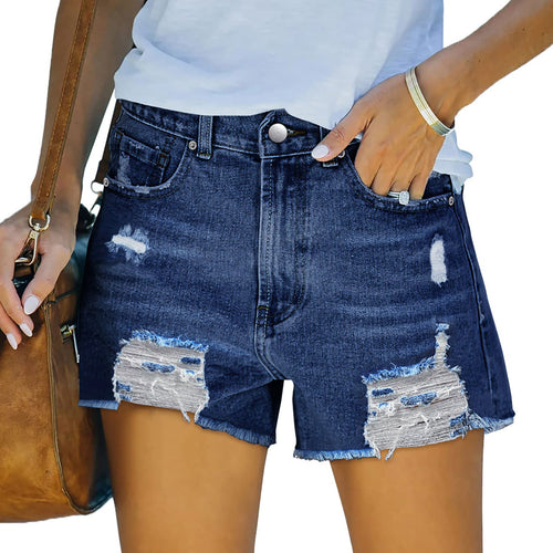 Damer Høyt skjærte Ødelagte Denim-shorts med forseggjorte frynser Skjora