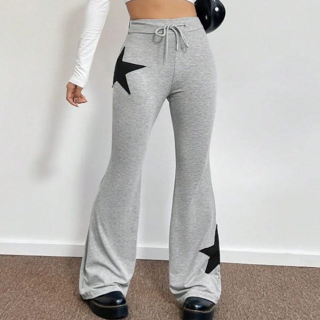 Dame casual sweatpants med vid ben og stjernemotiv Skjora