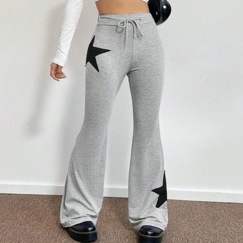 Dame casual sweatpants med vid ben og stjernemotiv Skjora