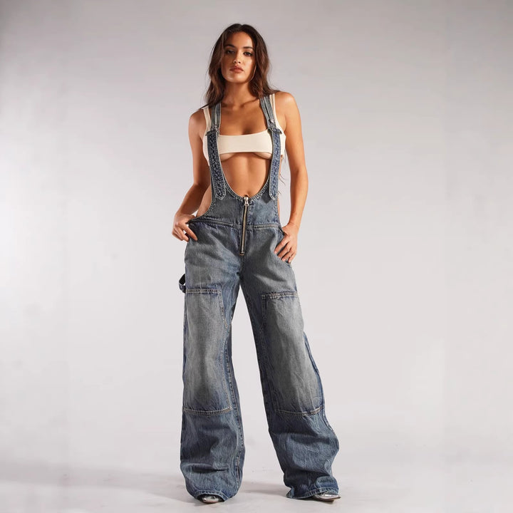 Damer avslappet denim salopp bukse med oversized snitt og praktiske lommer Skjora