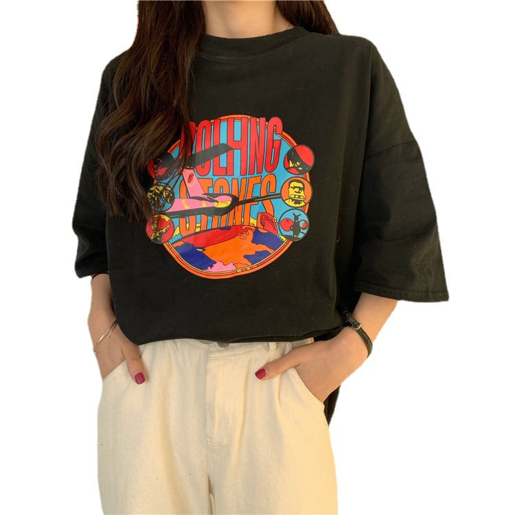 Dame Grafisk T-skjorte Kjole med Casual Klipp og Moderne Design