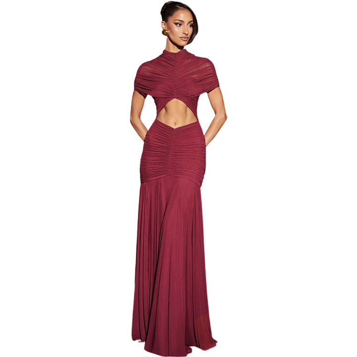 Dame Elegant Maxi-Kjole med U-cut og Rynker Skjora