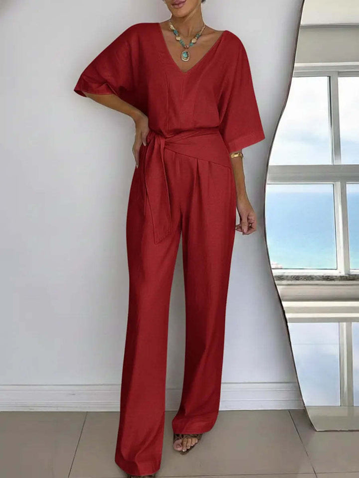 Dame Elegant Jumpsuit med skreddersydd snitt og omslag belte Skjora