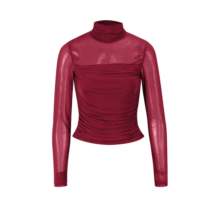 Dame Langermet T-skjorte med elegant samling og transparent design Skjora
