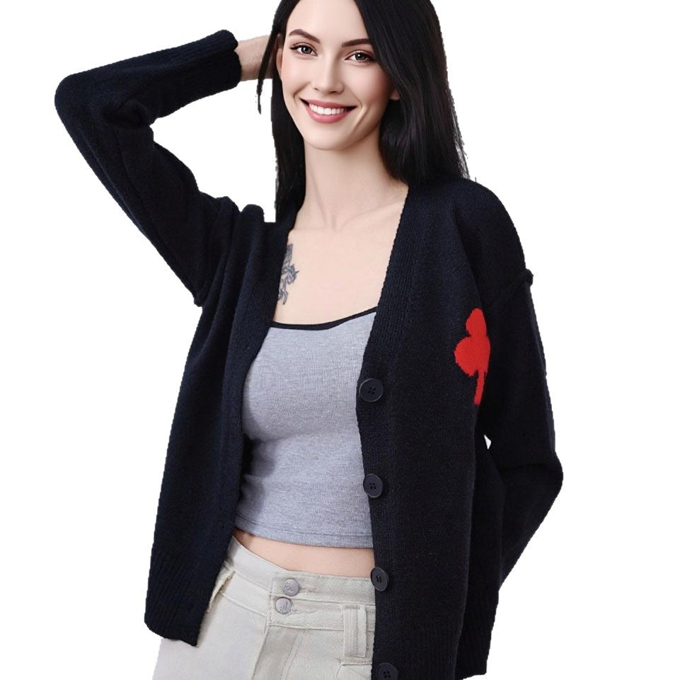 Dame cardigan med hjertebroderi og mykt materiale Skjora