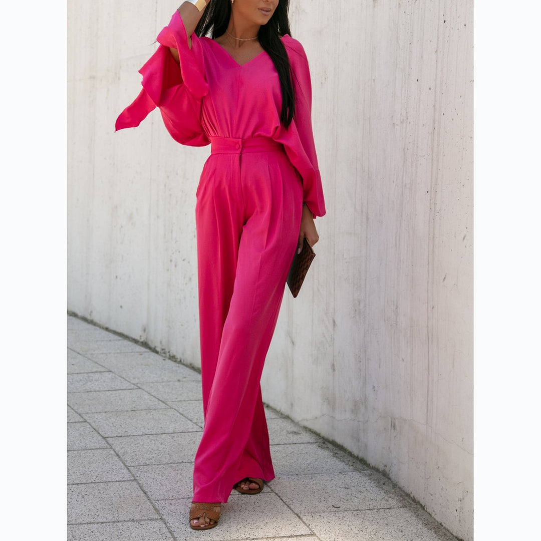 Dame Elegant Jumpsuit med Bred Ermer og Smal Livbelte Skjora