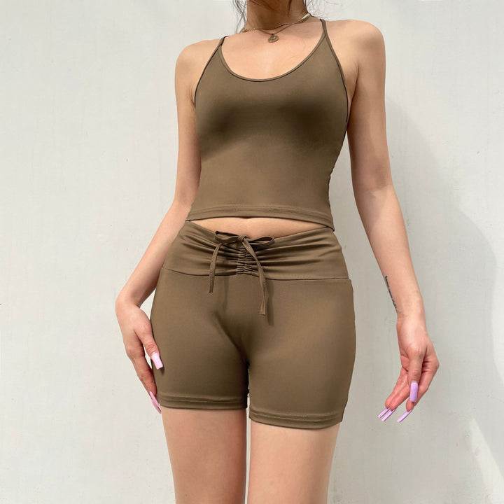 Dame Sporty Crop-Top og Shorts-sett med justerbar midje Skjora