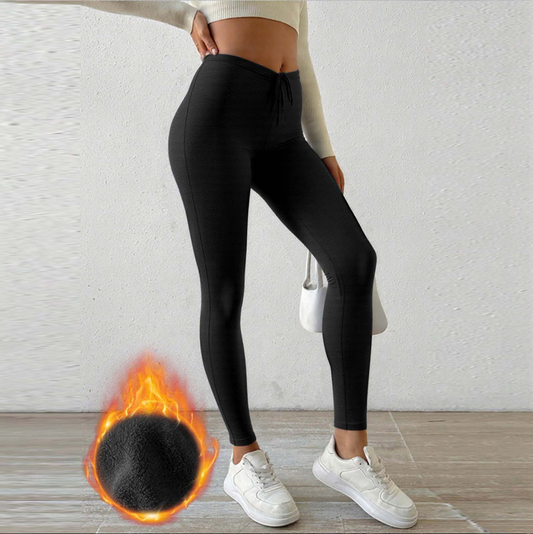 Damer fleecefôrede leggings med høyt liv og snor Skjora
